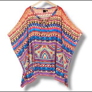 Rafaella Kimono Cover Up Top 3X Plus Size Colorful Bold Print